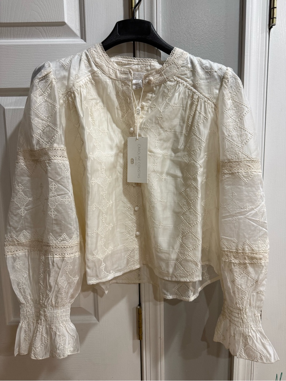 Caroline Constas Embroidered Blouse in Cream NWT